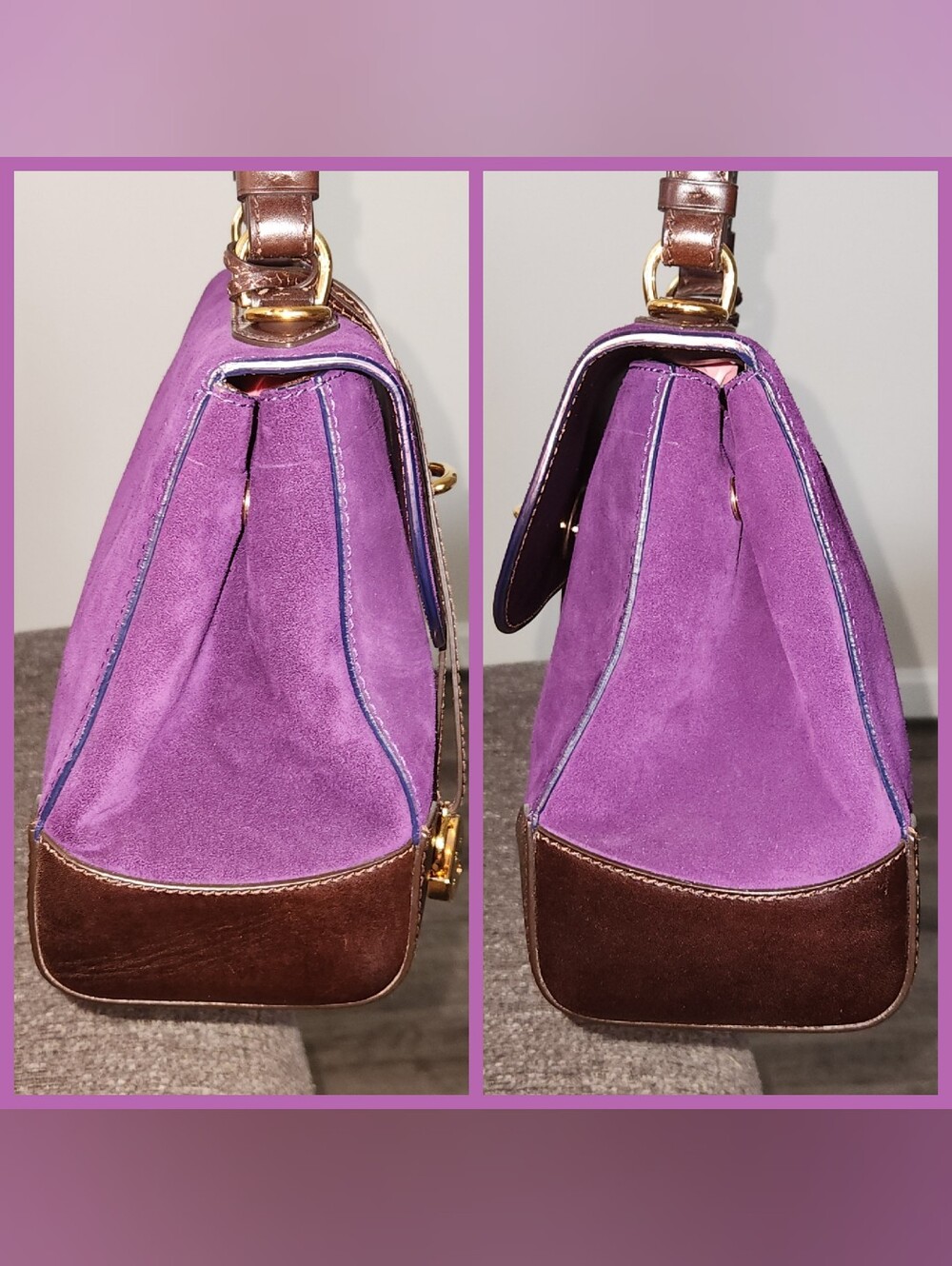 💜RARE Ralph Lauren💜 - Deep Purple Suede Tiffin 27 Satchel Bag - Picture 7 of 15